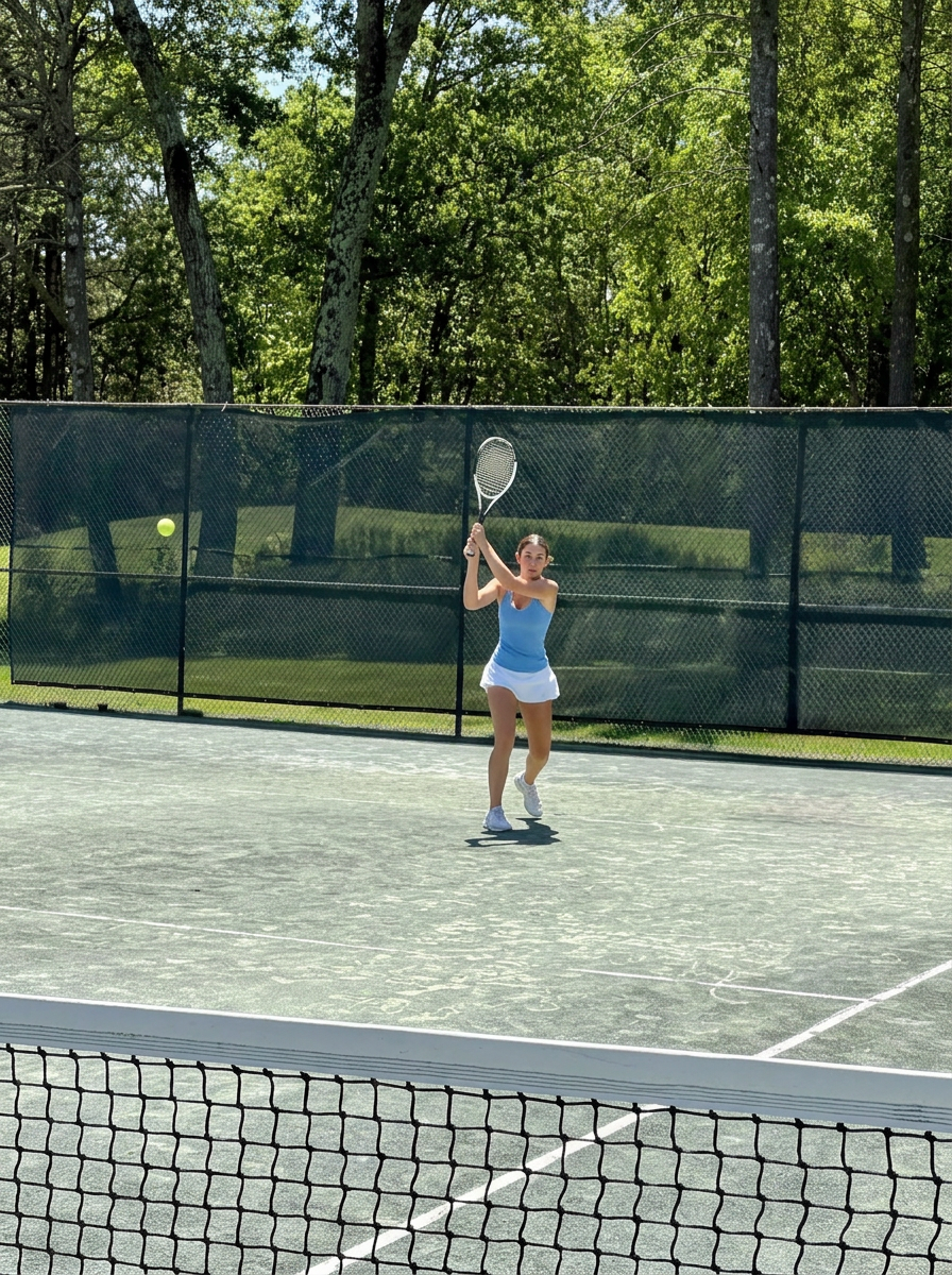 Stella Pollock hitting a tennis ball during a match